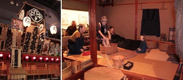 Réplicas em tamanho real de um restaurante e de uma casa tradicional